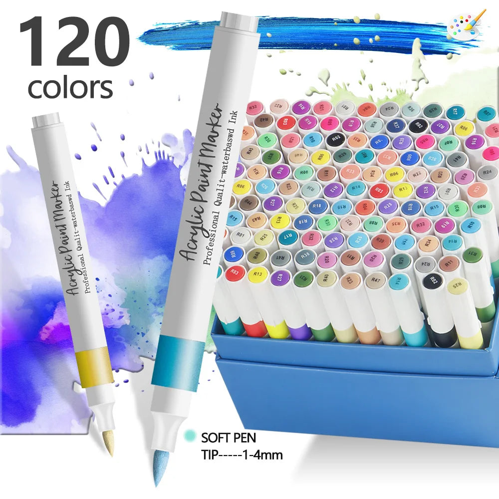 Acrylic Marker Pens 12/24 Colours Soft Tip Waterproof Art Graffiti Set