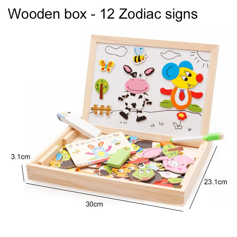 Wooden Magnetic Drawing Board Puzzle Toy - Educational Learning Blackboard