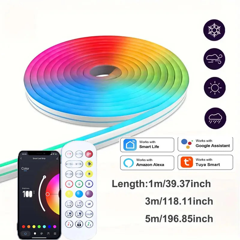 RGB Neon LED Strip Light 1M-5M USB WiFi Smart App Alexa Google Home
