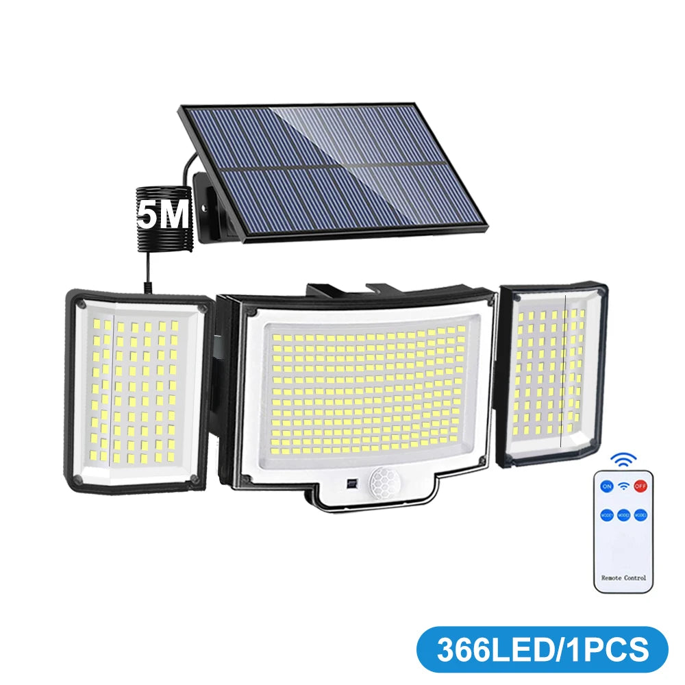 Solar Security Light with Motion Sensor, 366 LED, IP65 Waterproof for Gardens