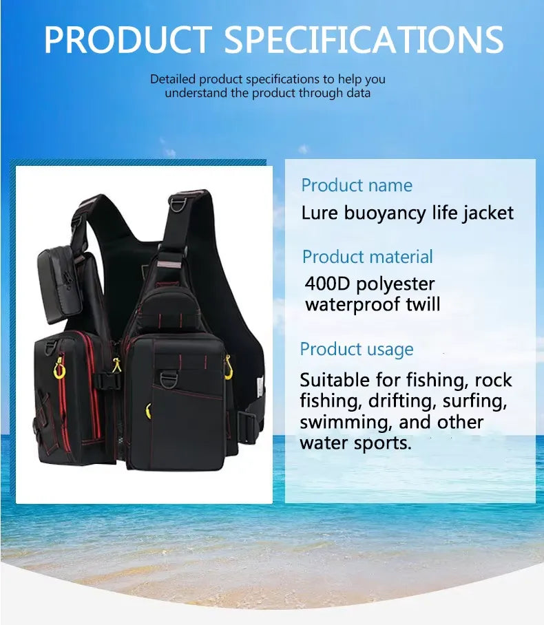 Multi-Functional Life Jacket Vest for Outdoor Fishing - Safety, Storage, Buoyant