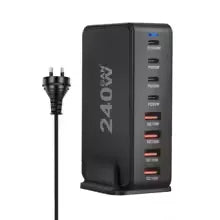 240W GaN Desktop Charger with 8 USB-C Ports, Supports PD 3.0 Fast Charging