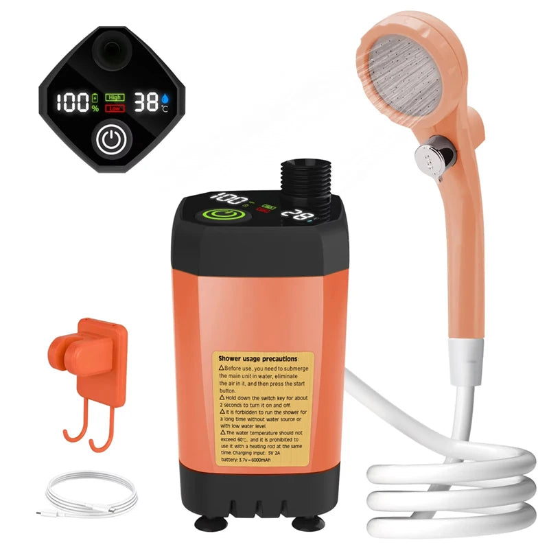 Portable Camping Shower Pump with Digital Display | 6000mAh Battery, Adjustable Flow