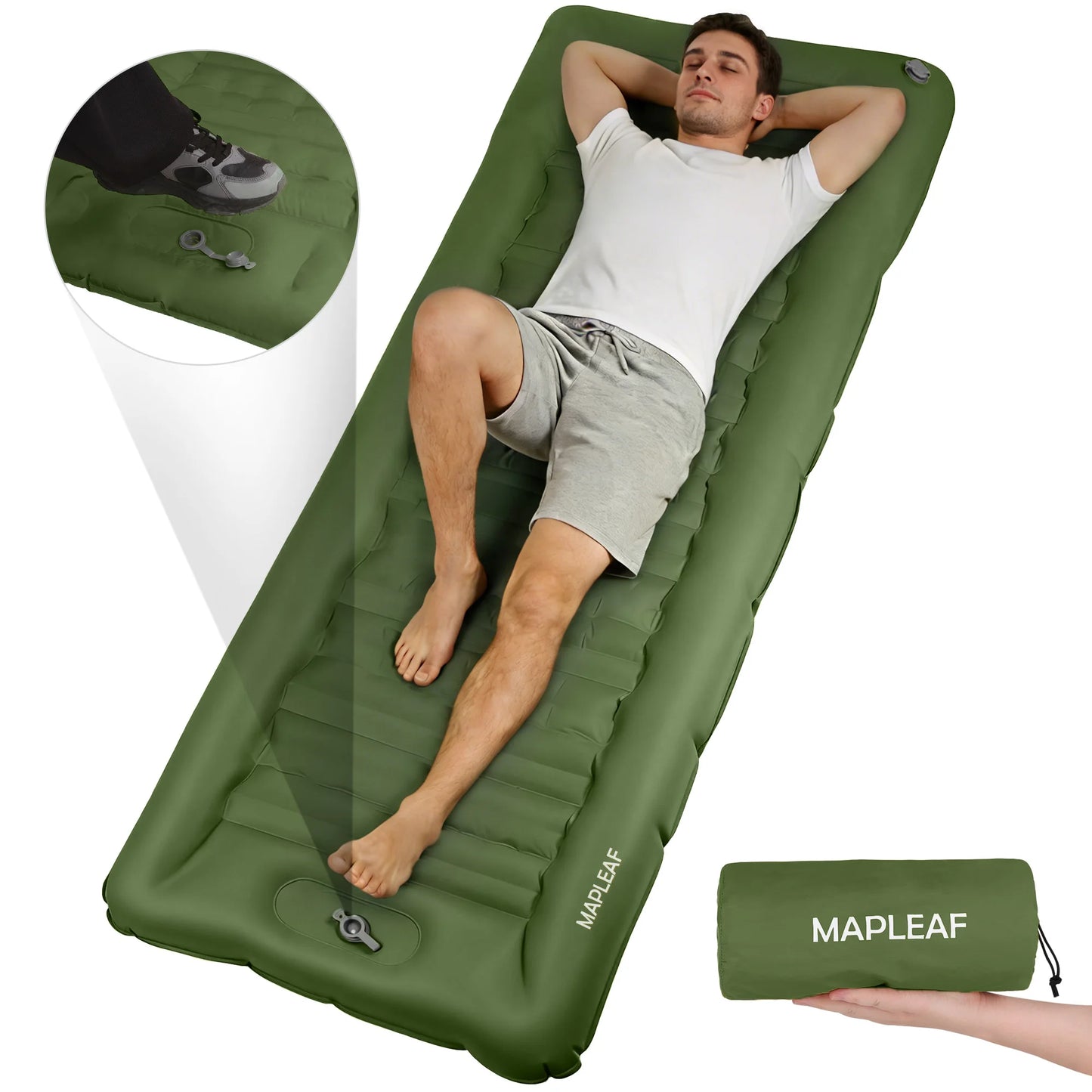 Self-Inflating Camping Mattress 12cm Thick 197x70cm Sleeping Pad with Built-In Pillow