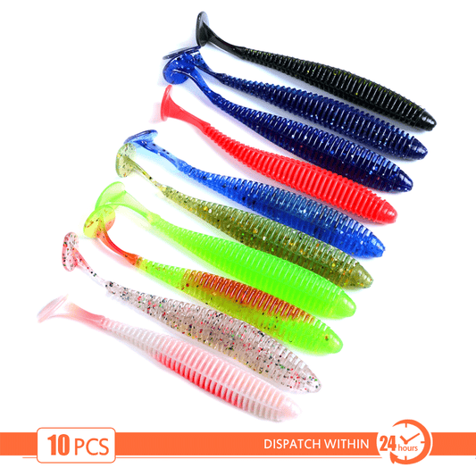 10 x 软塑料小鱼,8.5 厘米,软饵,桨状尾,鲱鱼,蛴螬,T 尾 DW6015