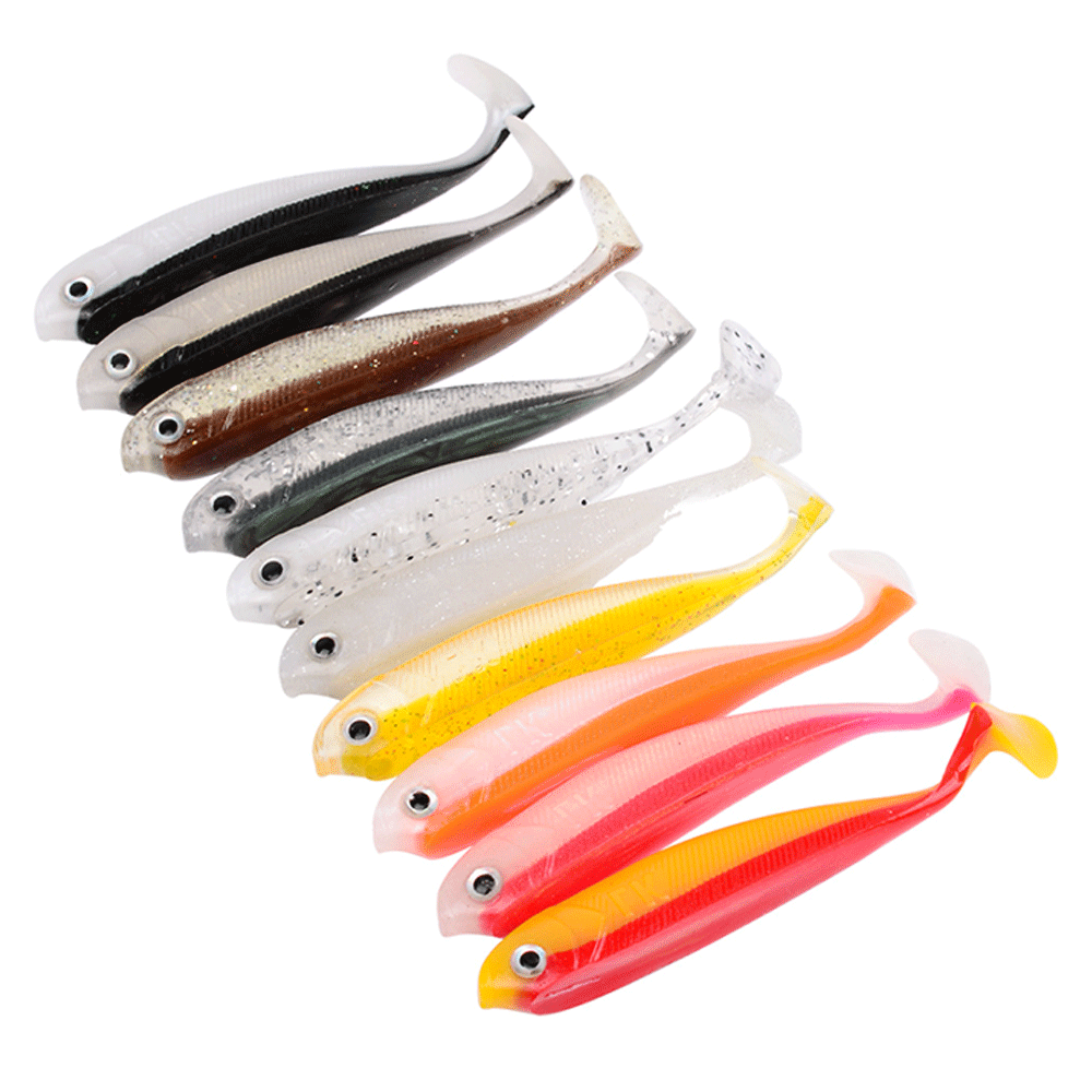 10x 软塑料小鱼 9 厘米 软饵 桨尾 鲱鱼幼虫 T 尾