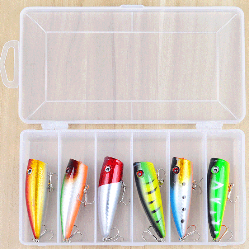 6 pcs Minnow Popper Crank Packs Hard Bait Plastic Fishing Lures DWST47