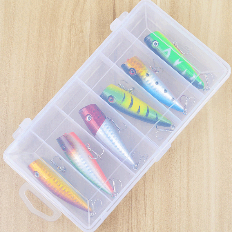 6 pcs Minnow Popper Crank Packs Hard Bait Plastic Fishing Lures DWST47