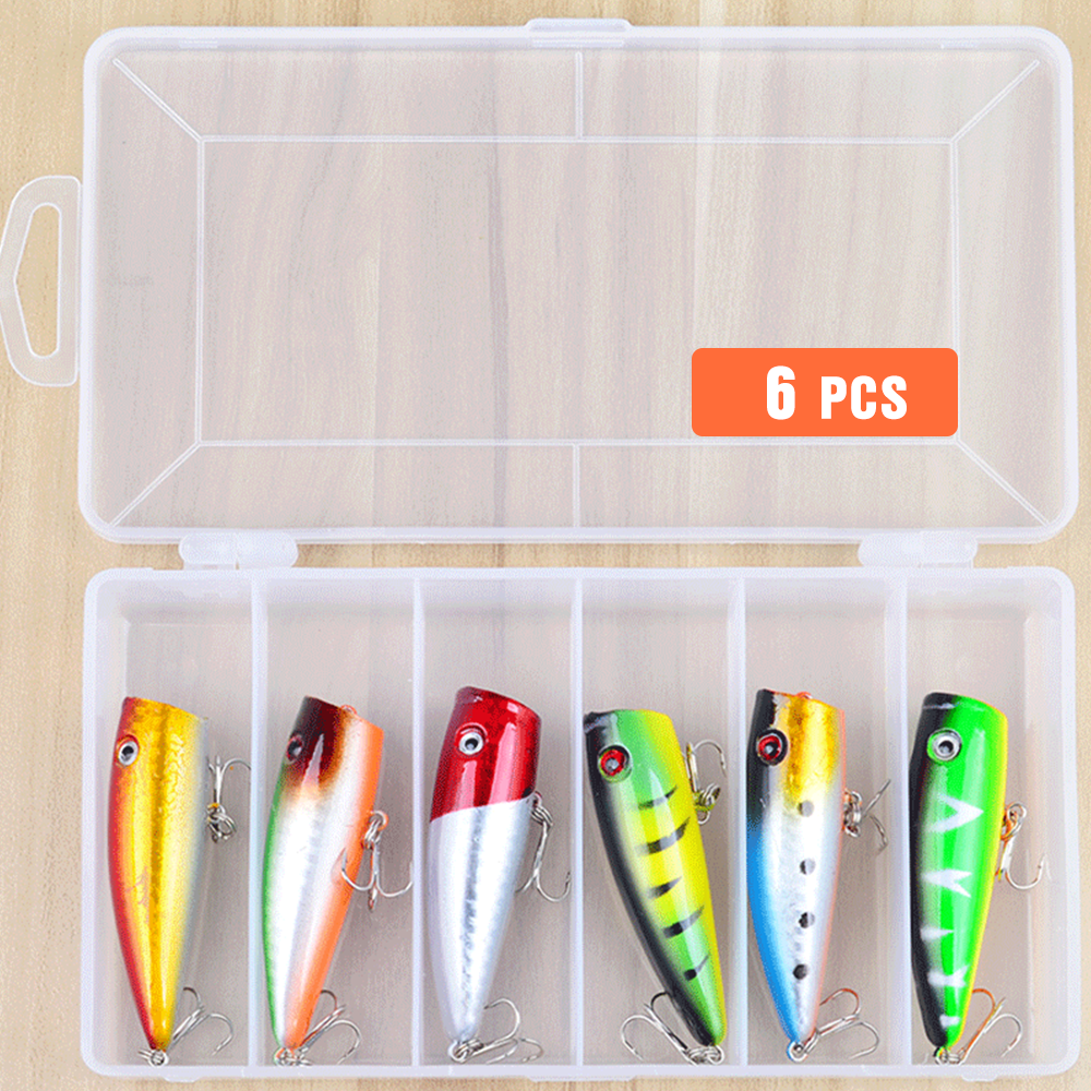 6 pcs Minnow Popper Crank Packs Hard Bait Plastic Fishing Lures DWST47