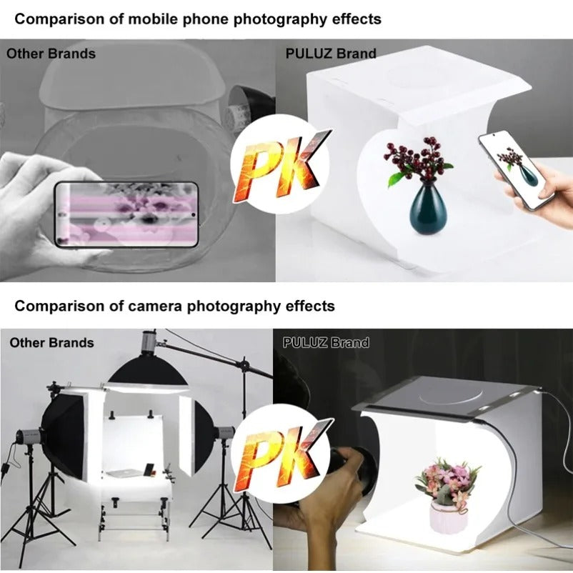 Mini Photo Studio Box - Light Tent with 20 LEDs & 6 Backdrops for Photography