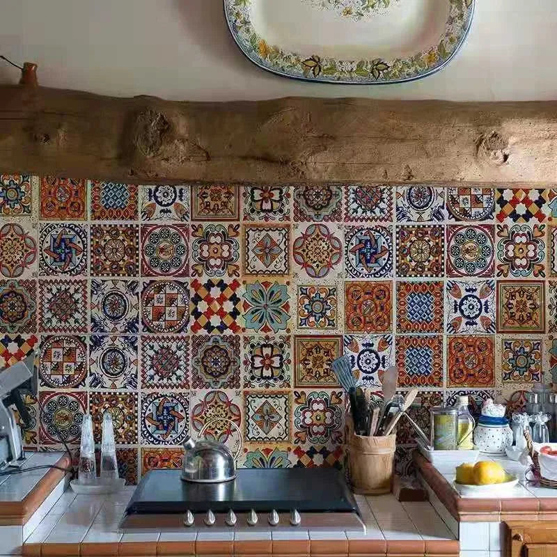 100pcs/box Retro Tiles Bathroom Kitchen Home Decor Wall Art Tiles