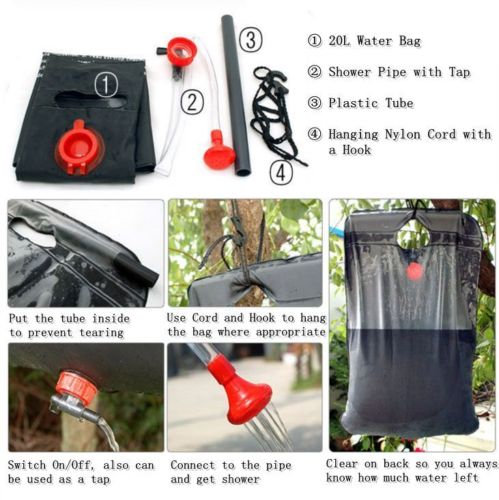 Selpa 20L Outdoor Camping Solar Heated Water Pipe Camp Solar Shower Bag Portable Bag