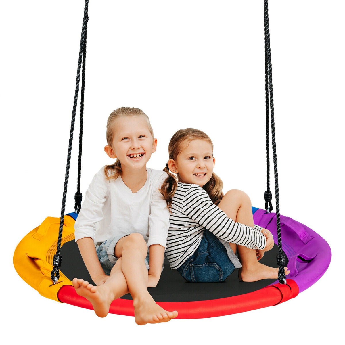 Round Nest Swing 100cm Tree Swing 150kg Capacity 4 Handles Outdoor Kids