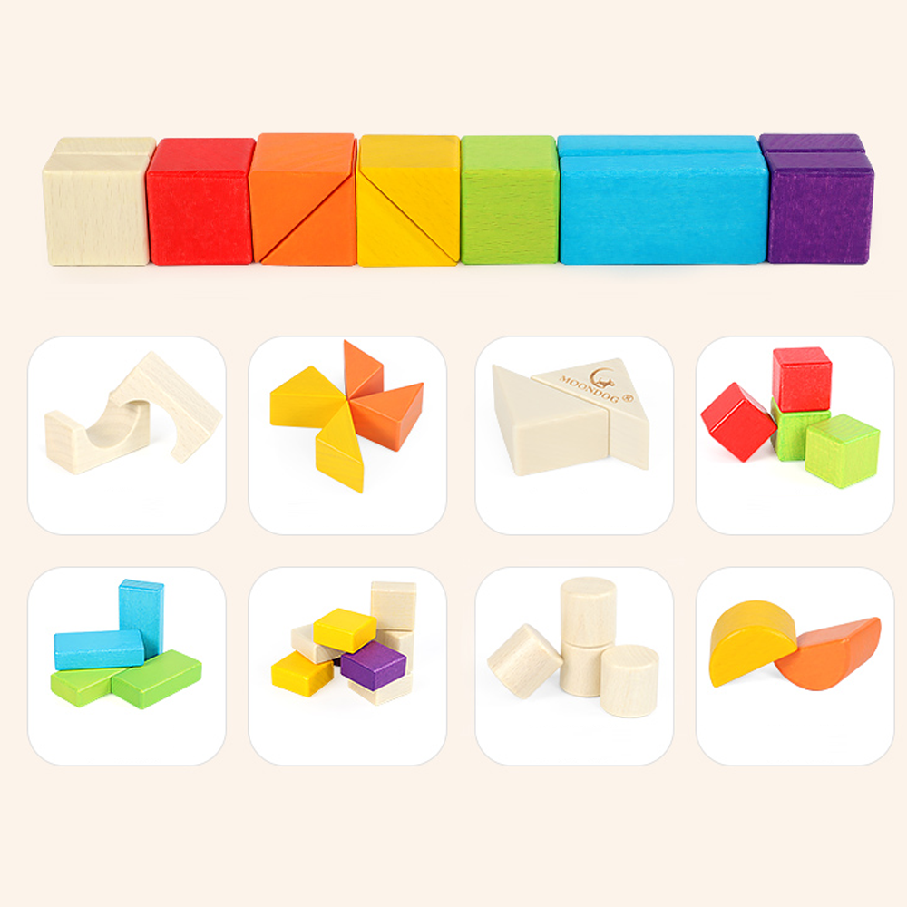 Wooden Blocks Building Block 30pcs Toy Wood Set Kids Motor Skill Round 3yr+