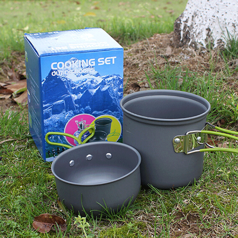 2pcs Outdoor Portable Camping Hiking Cooking Nonstick Pots Pans Cookware Set AU