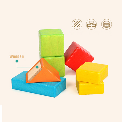 Wooden Blocks Building Block 30pcs Toy Wood Set Kids Motor Skill Round 3yr+