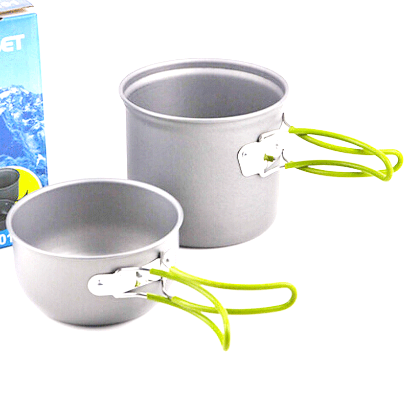 2pcs Outdoor Portable Camping Hiking Cooking Nonstick Pots Pans Cookware Set AU