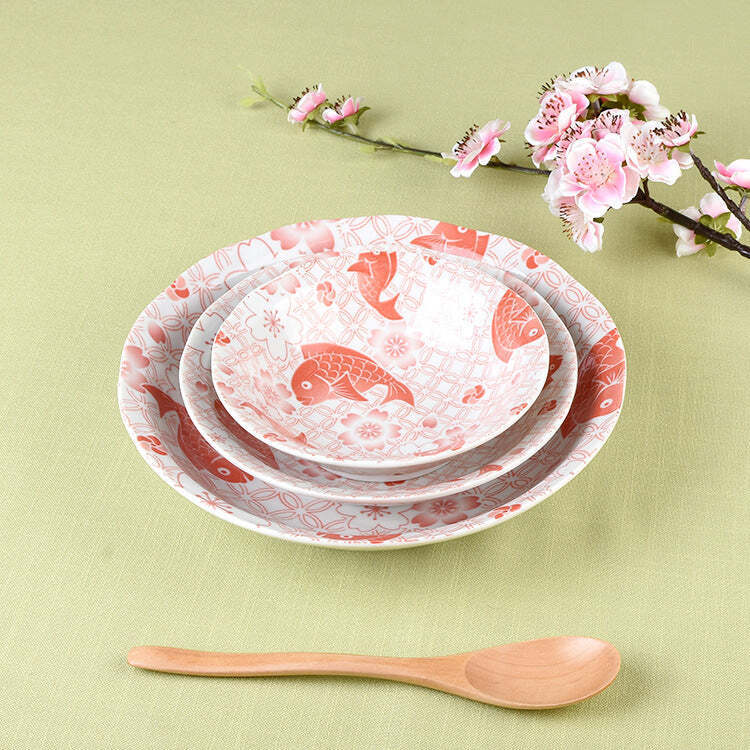 3 Piece Ceramic Snapper Print Dinner Bowl Plate Set Dining Home Dinnerware Japan