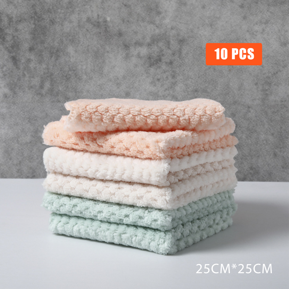 10PCS 25*25cm Kitchen Bar Mop Tea Towels Double-sided Same Colour