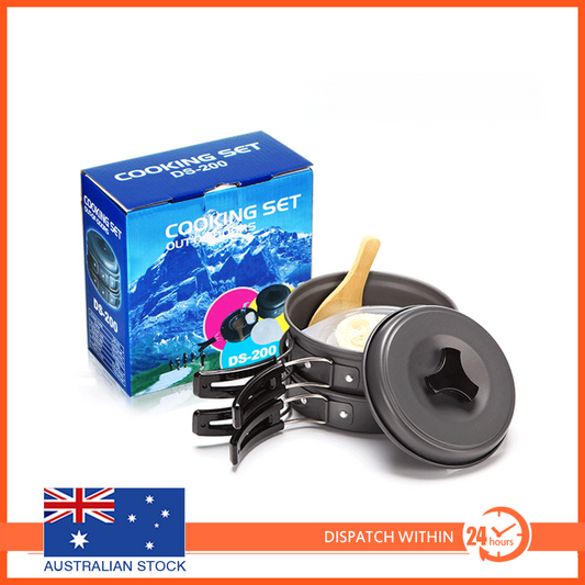 Camping Cookware Set 2-3 Person Aluminium Non-Stick Pot Pan Teapot Bowls