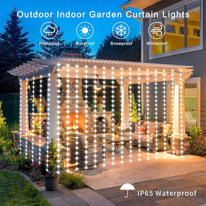 3x1m LED Curtain Lights – 100/200/300 LED, 8 Modes, Warm/White/Multicolor