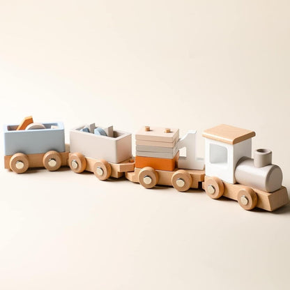 Wooden Montessori Train with Stacking Blocks and Numbers for Toddlers
