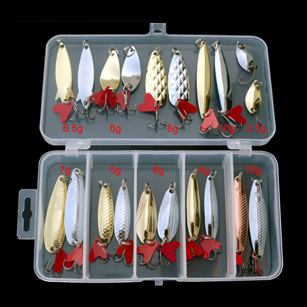 21 Pcs Fishing Lures Set Metal Sequins Spoon Bait Artificial Hard Bait with Fishing Hook Plastic Box Packing