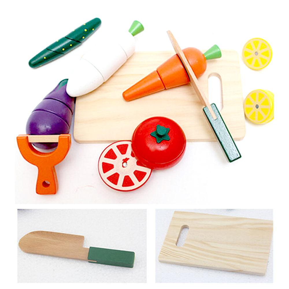 Wooden Cutting Fruit & Vegetable Pretend Play Set | Montessori Kitchen Toy