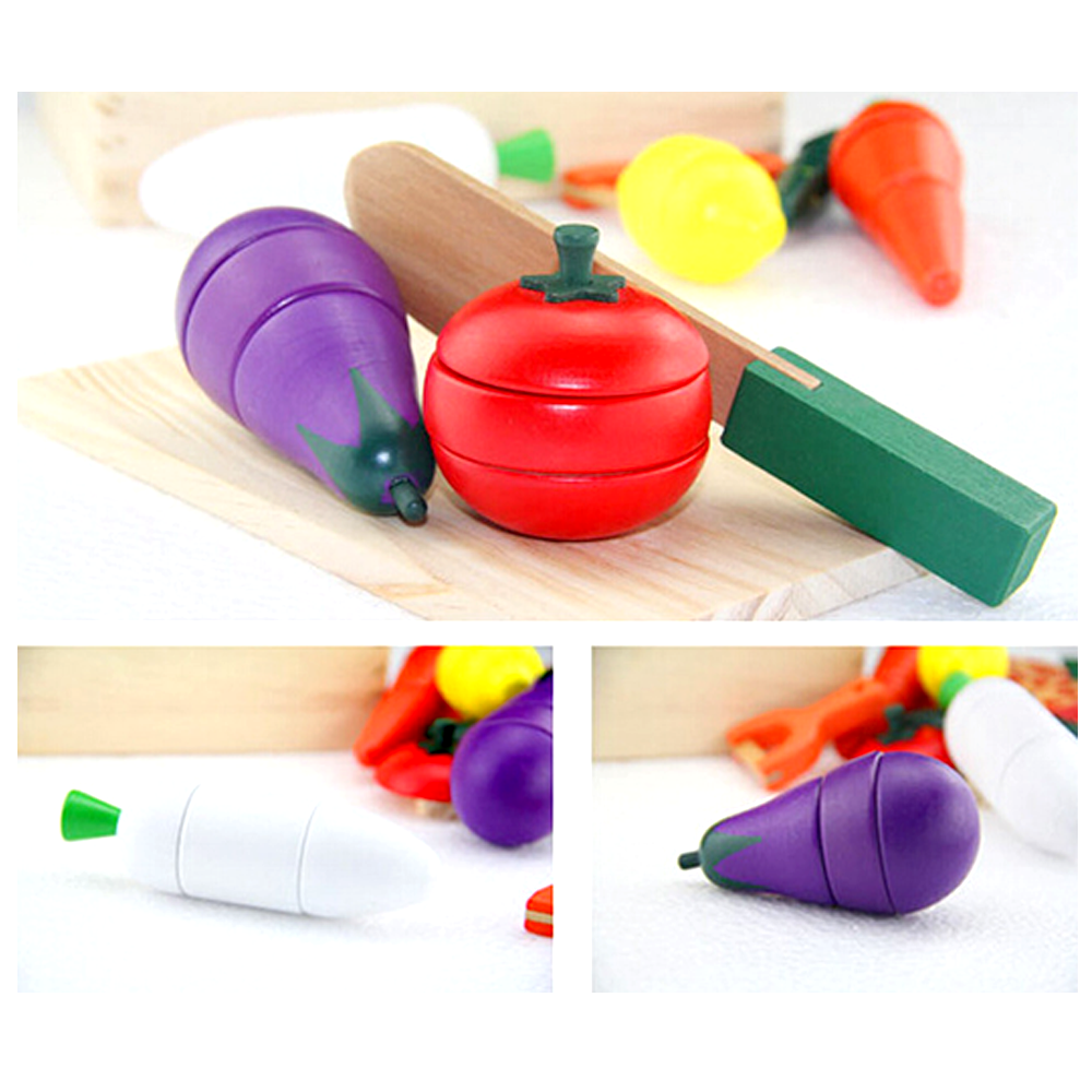10pcs Pretend Play Cutting Wooden Food Vegetable Fruit BOX kid Educational Toy