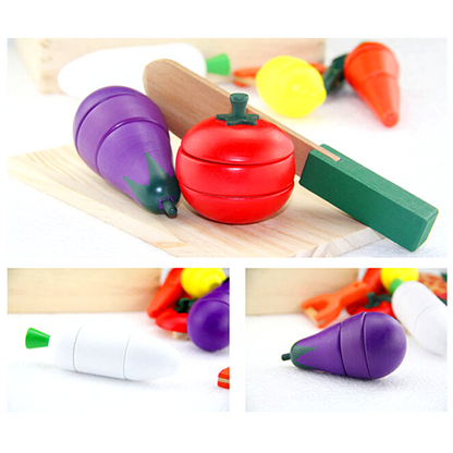 Wooden Cutting Fruit & Vegetable Pretend Play Set | Montessori Kitchen Toy