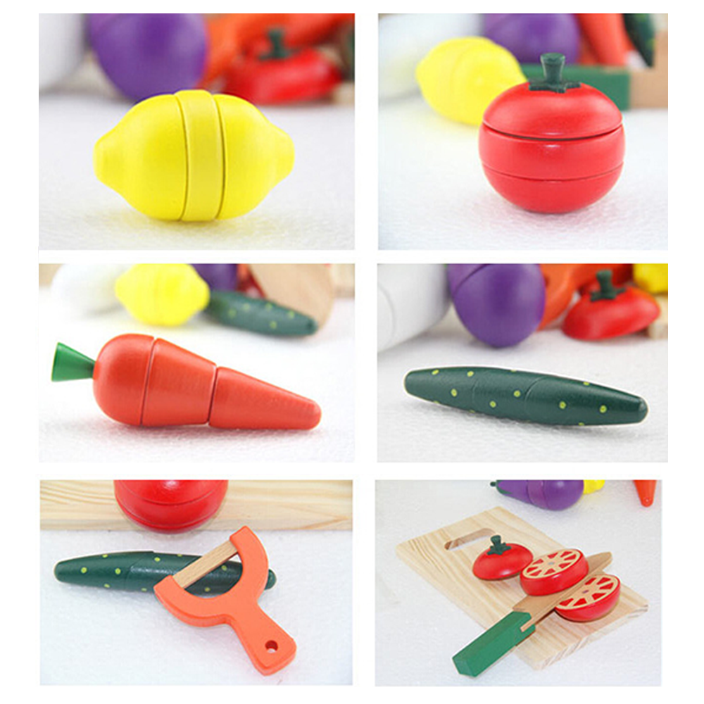 Wooden Cutting Fruit & Vegetable Pretend Play Set | Montessori Kitchen Toy