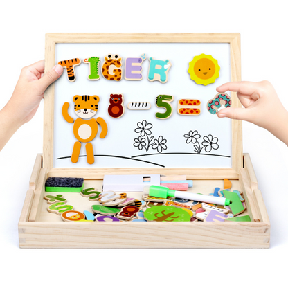 Wooden Magnetic Drawing Board Puzzle Toy - Educational Learning Blackboard