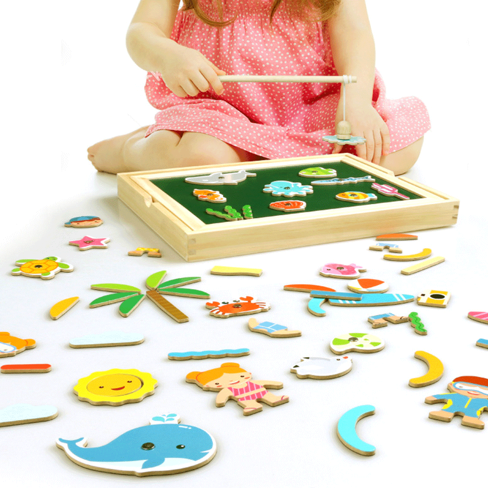 Wooden Magnetic Drawing Board Puzzle 100+ Cards Educational Toy Kids 3+
