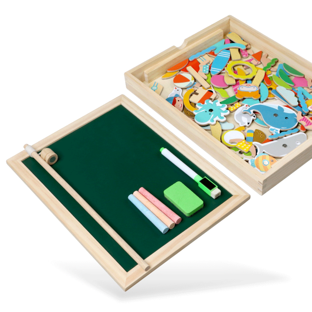 Wooden Magnetic Drawing Board Puzzle 100+ Cards Educational Toy Kids 3+