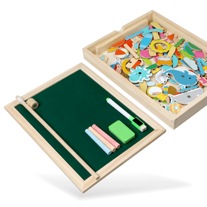 Wooden Magnetic Drawing Board Puzzle 100+ Cards Educational Toy Kids 3+