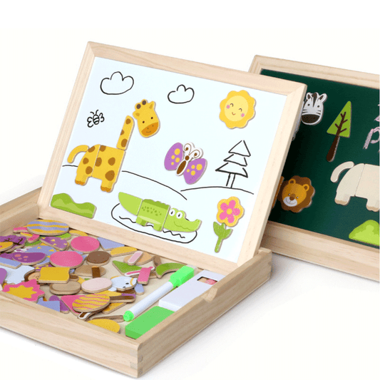 Wooden Magnetic Drawing Board Puzzle Toy - Educational Learning Blackboard