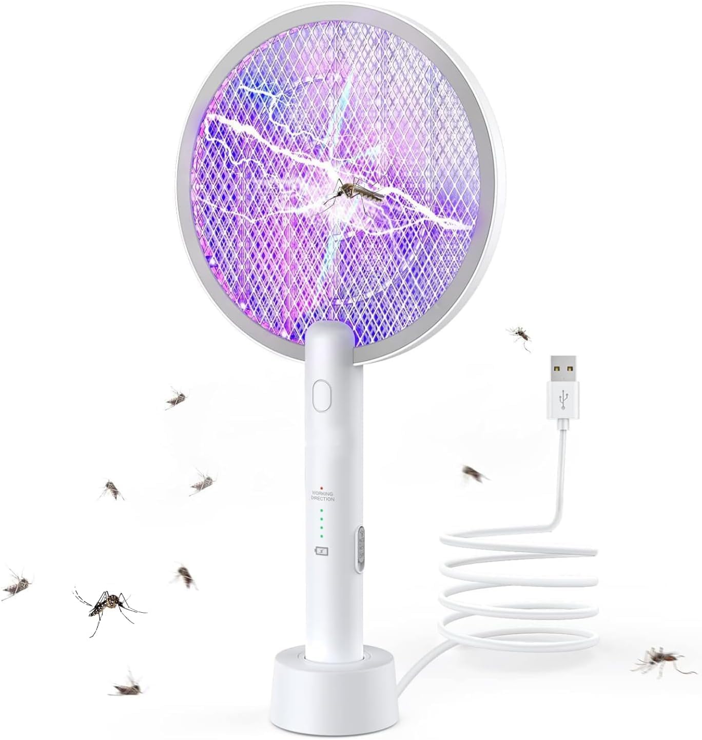 4000V Electric Fly Swatter Racket 2 in 1 Bug Zapper 1200mAh Rechargeable