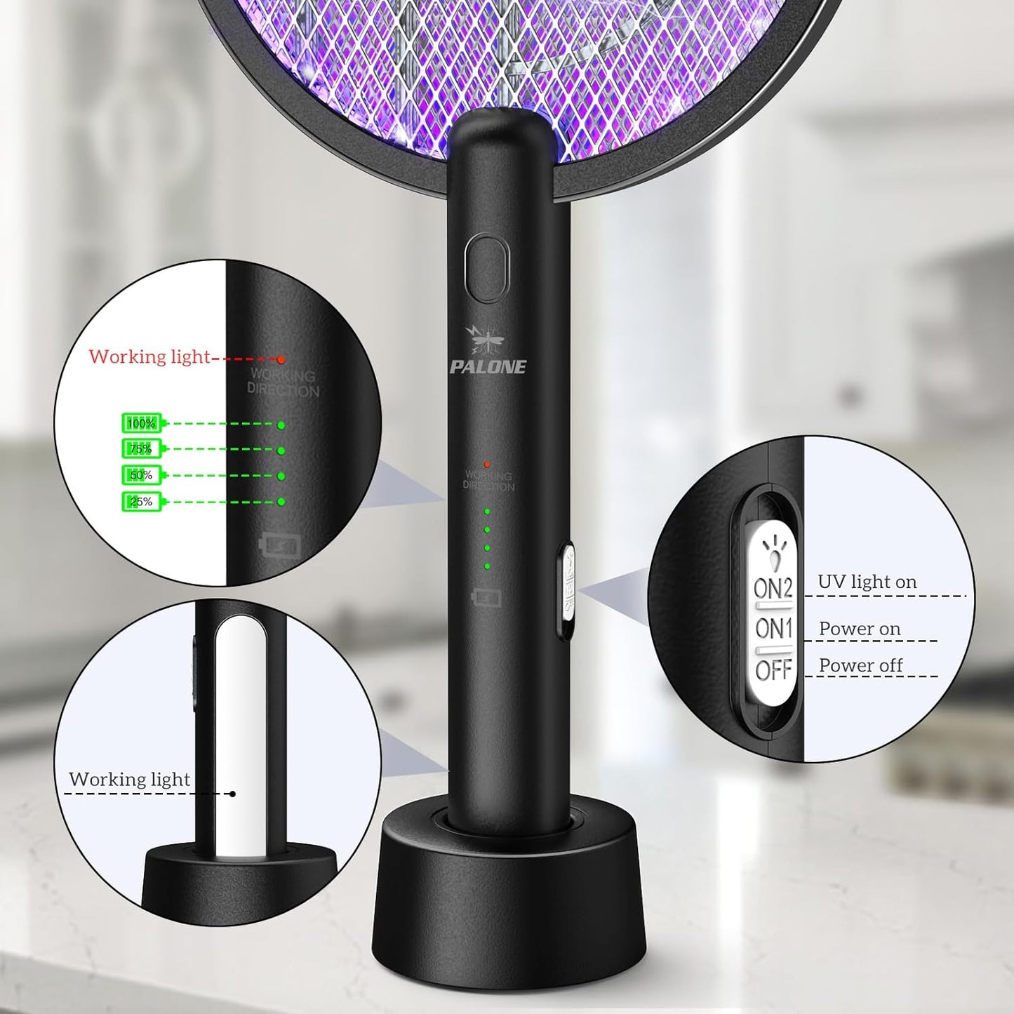 3000V Electric Fly Swatter Racket 2 in 1 Bug Zapper 1200mAh Rechargeable