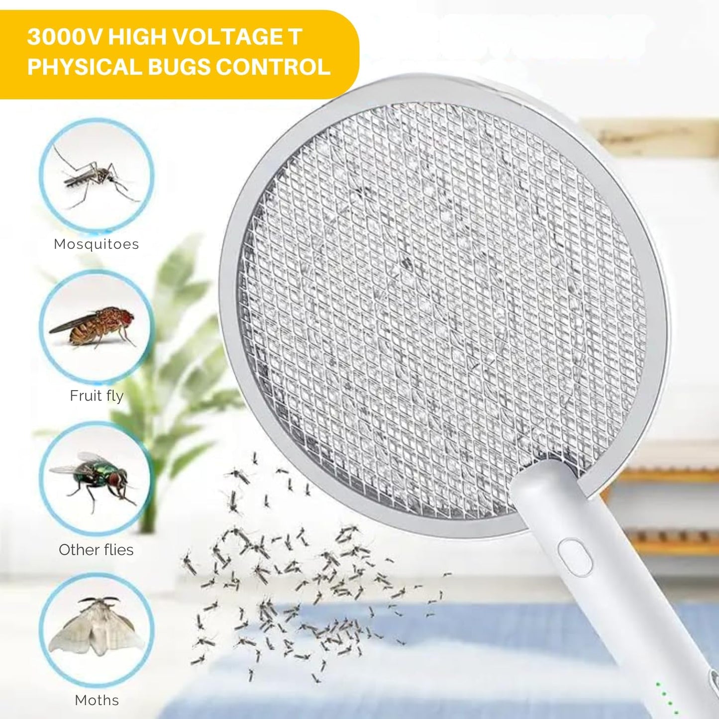 4000V Electric Fly Swatter Racket 2 in 1 Bug Zapper 1200mAh Rechargeable