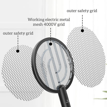3000V Electric Fly Swatter Racket 2 in 1 Bug Zapper 1200mAh Rechargeable