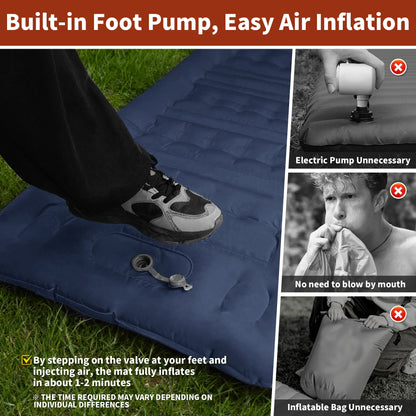 Self-Inflating Camping Mattress 12cm Thick 197x70cm Sleeping Pad with Built-In Pillow