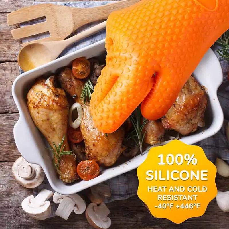 Silicone Oven Gloves Heat Resistant BBQ Mitts Non-Slip Kitchen Cooking