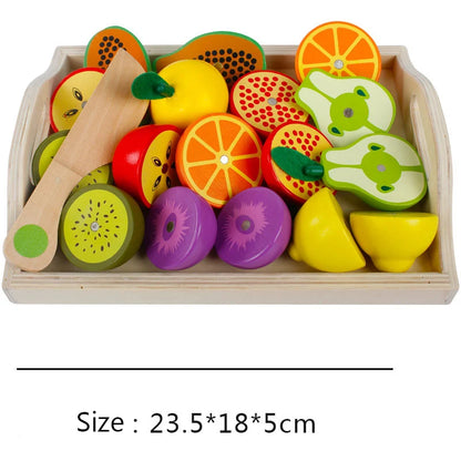 Wooden Cutting Fruit & Vegetable Pretend Play Set | Montessori Kitchen Toy