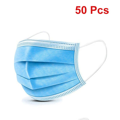 Disposable Face Masks 50 Pack - 3 Layer Protection with Ear Loops