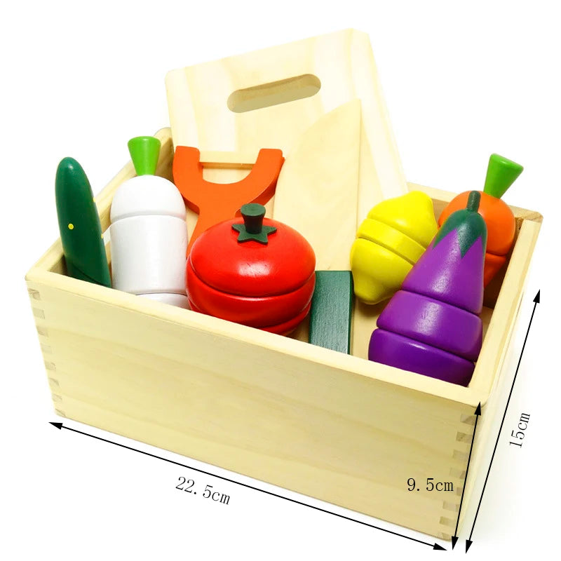 Wooden Cutting Fruit & Vegetable Pretend Play Set | Montessori Kitchen Toy