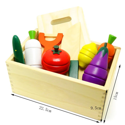 Wooden Cutting Fruit & Vegetable Pretend Play Set | Montessori Kitchen Toy