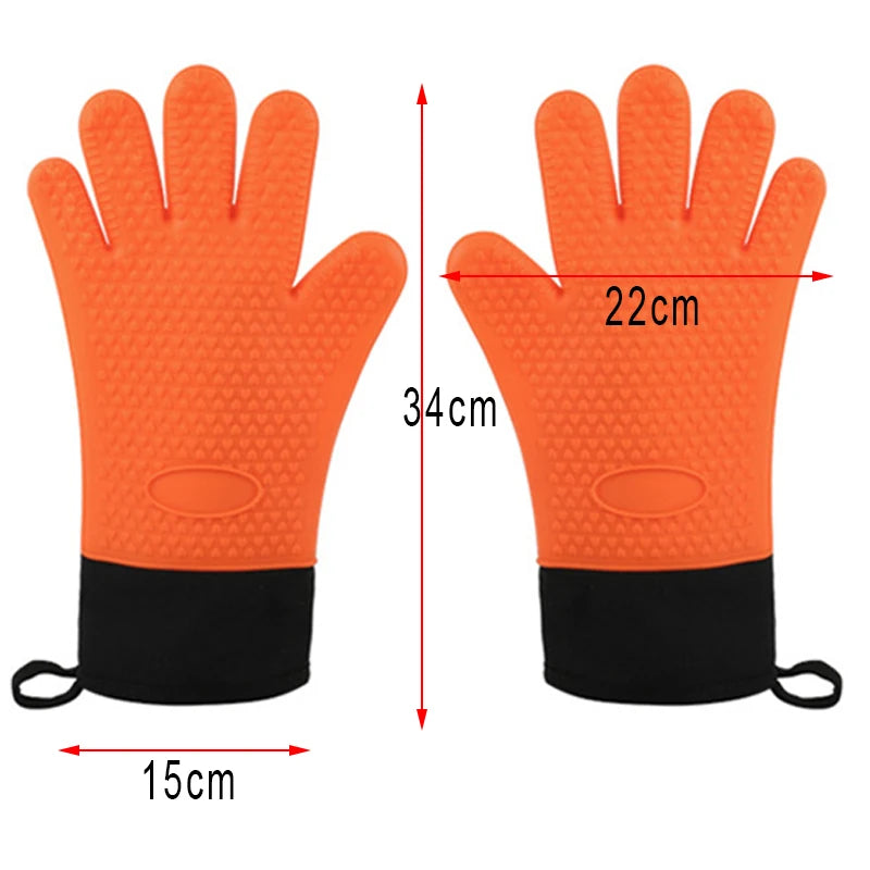 Silicone Oven Gloves Heat Resistant BBQ Mitts Non-Slip Kitchen Cooking