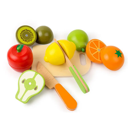Wooden Cutting Fruit & Vegetable Pretend Play Set | Montessori Kitchen Toy