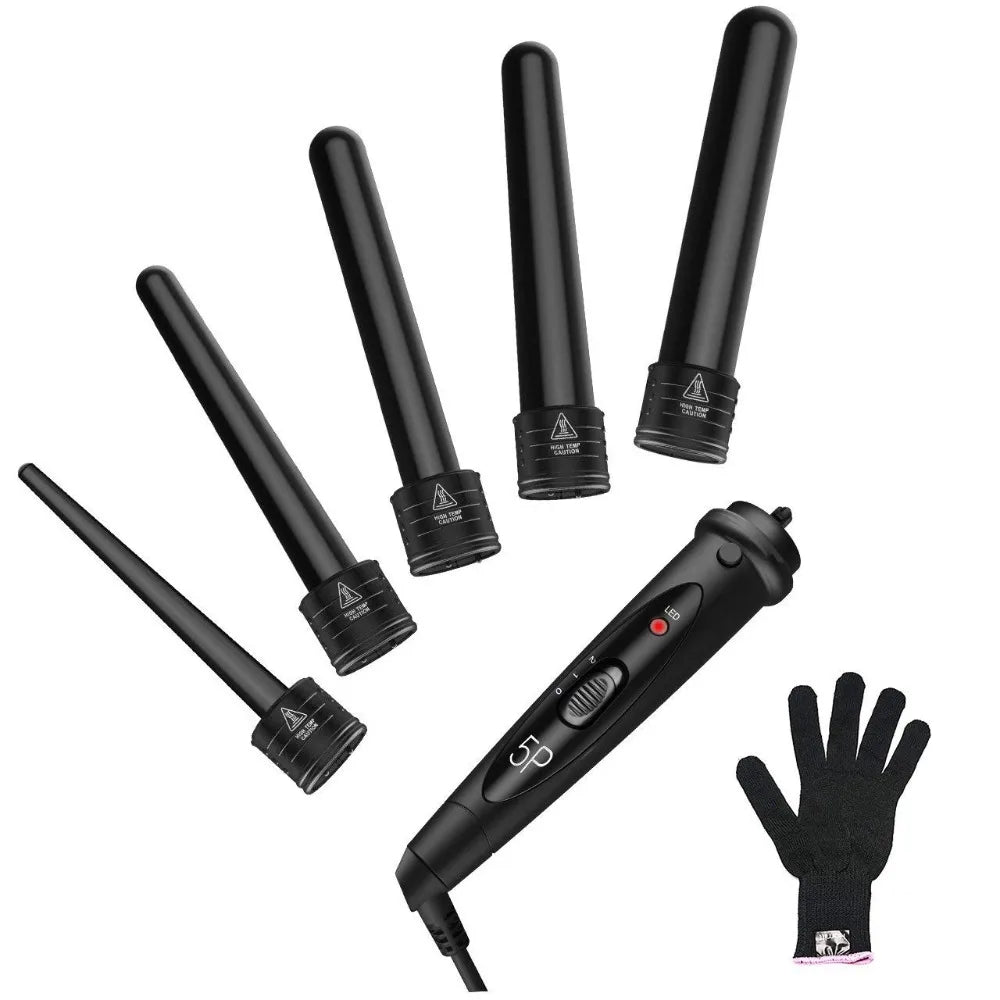 5 in 1 Hair Curling Iron Set Interchangeable Ceramic Barrels 19-32mm