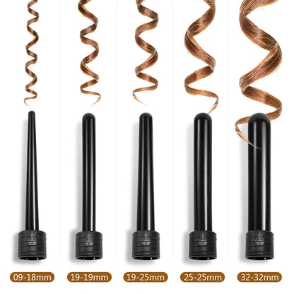 5 in 1 Hair Curling Iron Set Interchangeable Ceramic Barrels 19-32mm